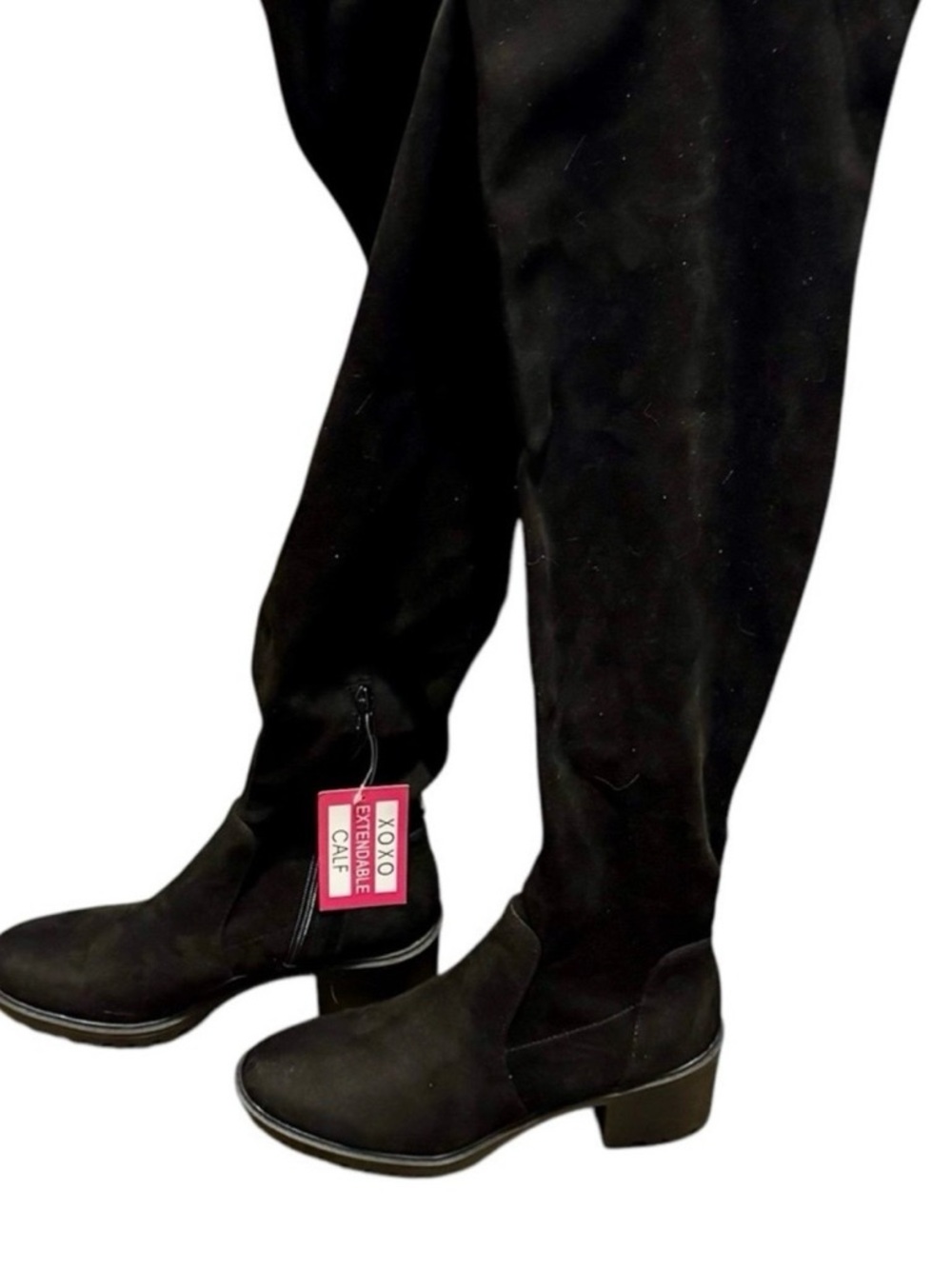 Black Women’s Over-the-Knee Boots - Stylish Suede Look